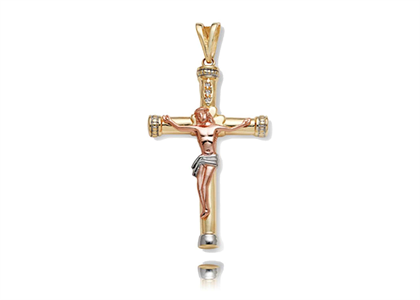 Three Tone Plated CZ Studded Crucifix Cross Pendant